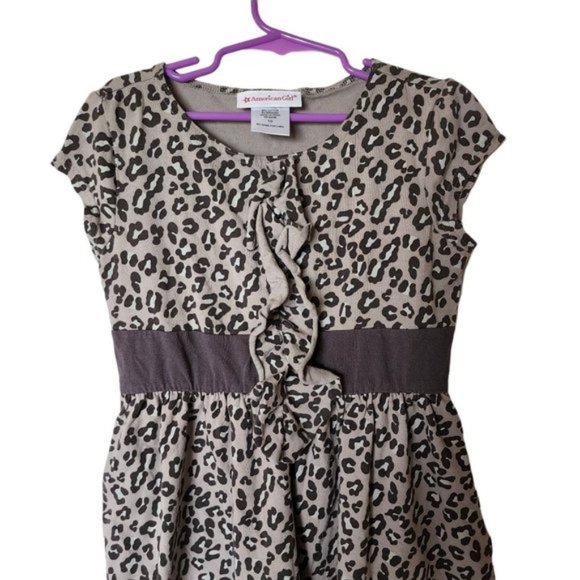 American Girl Sweet Savannah‎ Tan Leopard Print Dress size 10 Girls Ruffle - Picture 3 of 7